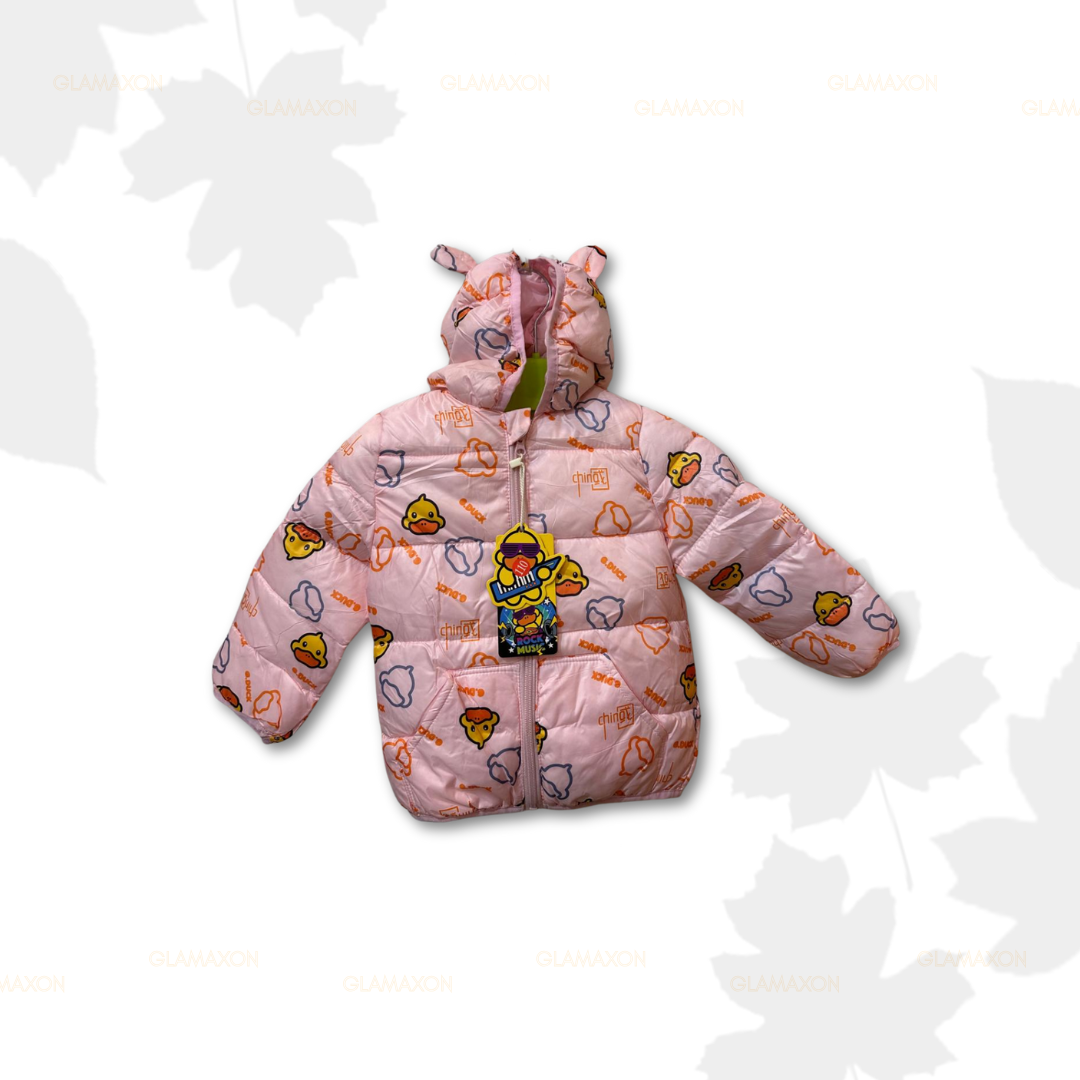 Pink Cartoon Puffer Jacket for Kids – Warm, Playful & Adorable
