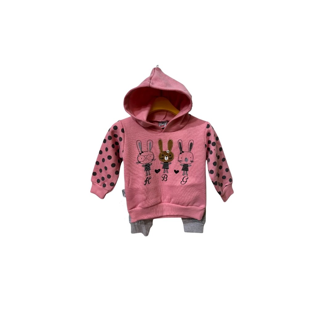 Kids Pink Rabbit Hoodie – Warm Winter Outfit for Baby Girls (2–7 Years)